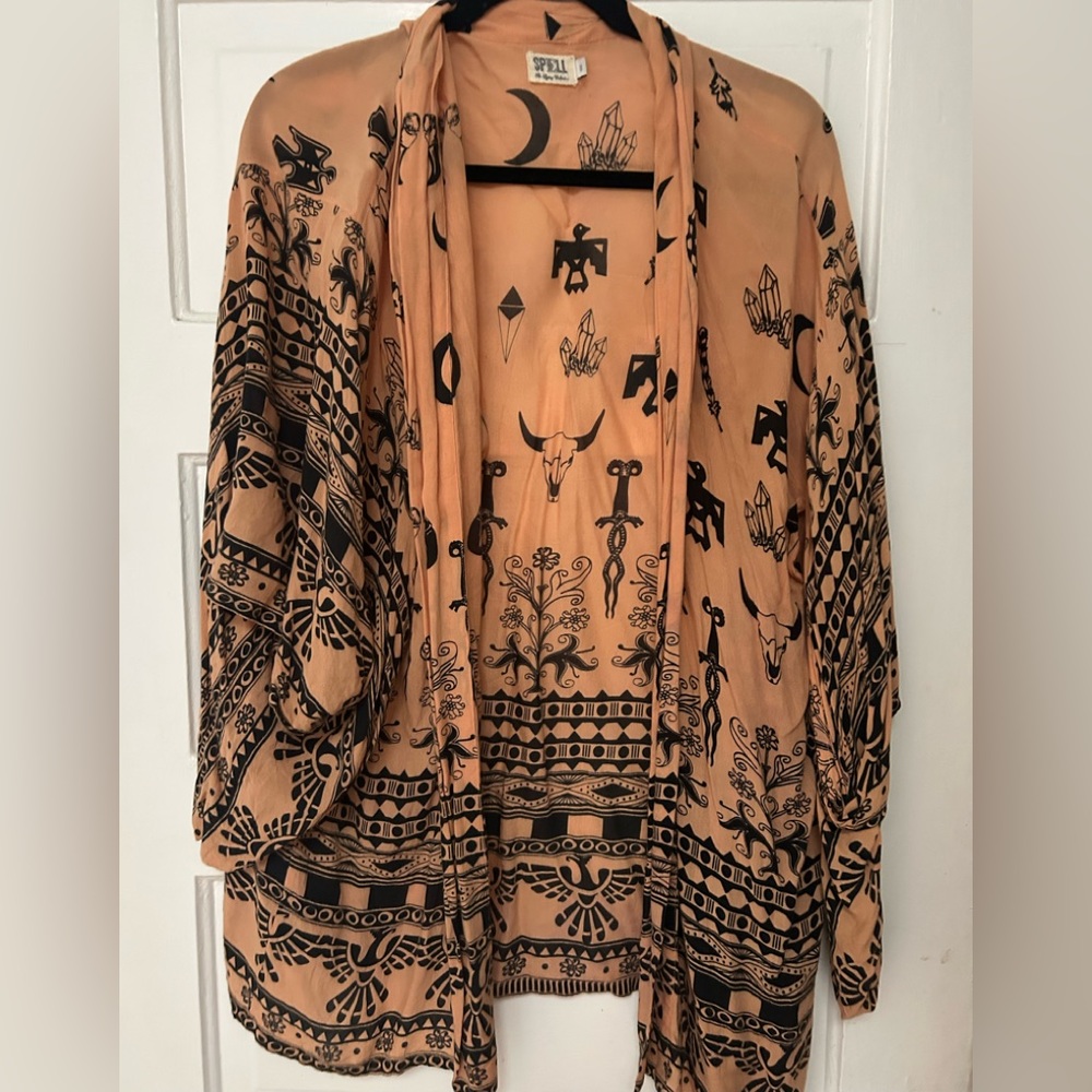 RARE VTG Spell & The Gypsy RARE Thunderbird Totem Short Kimono Peach